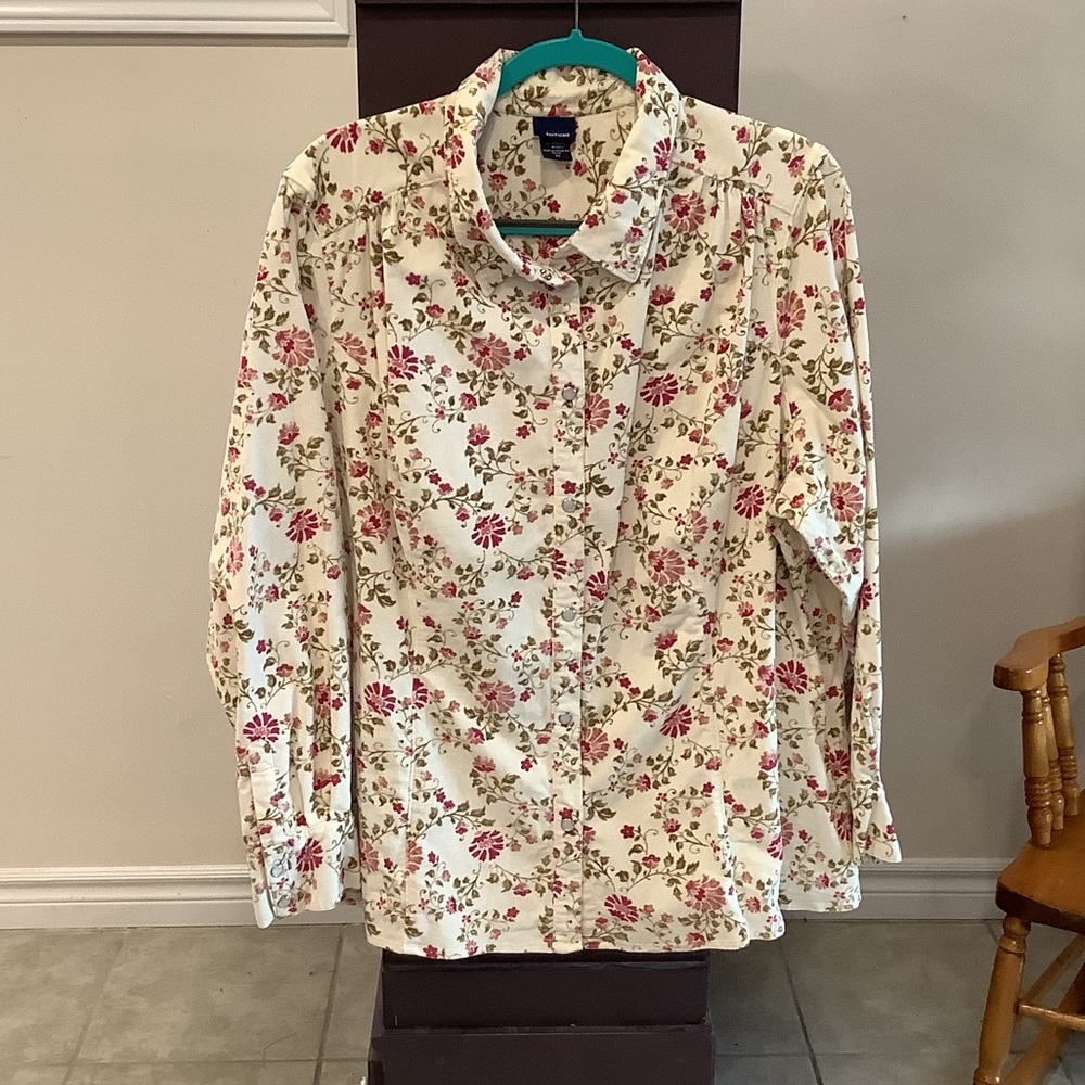 VTG 90s Floral Corduroy Shacket Pearl Buttons Plus Size 2X K-Mart Basic Editions